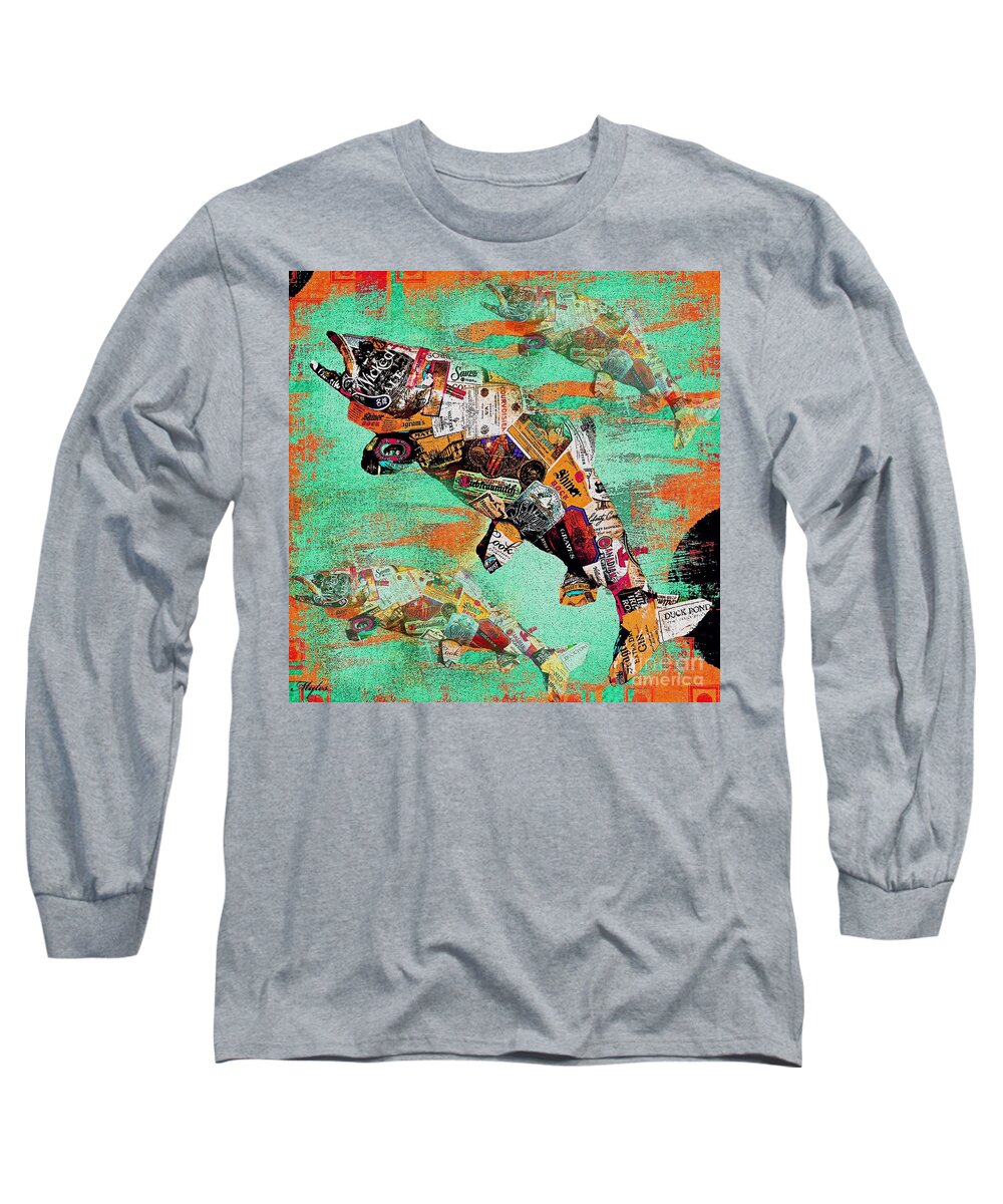 Fish Long Sleeve T-Shirt featuring the painting Fish And Bourbon by Saundra Myles