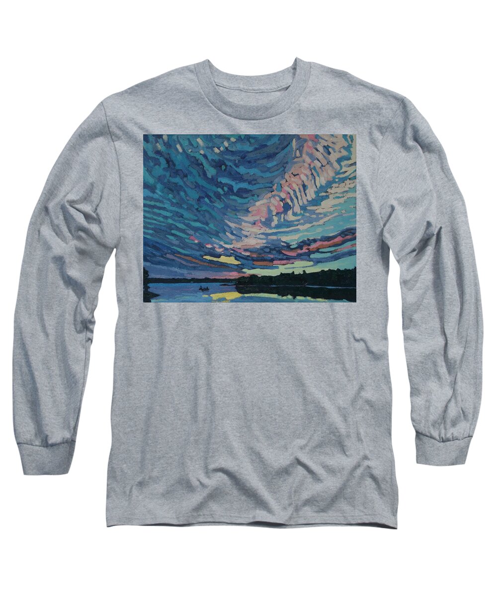 1954 Long Sleeve T-Shirt featuring the painting Fishing Sunset by Phil Chadwick