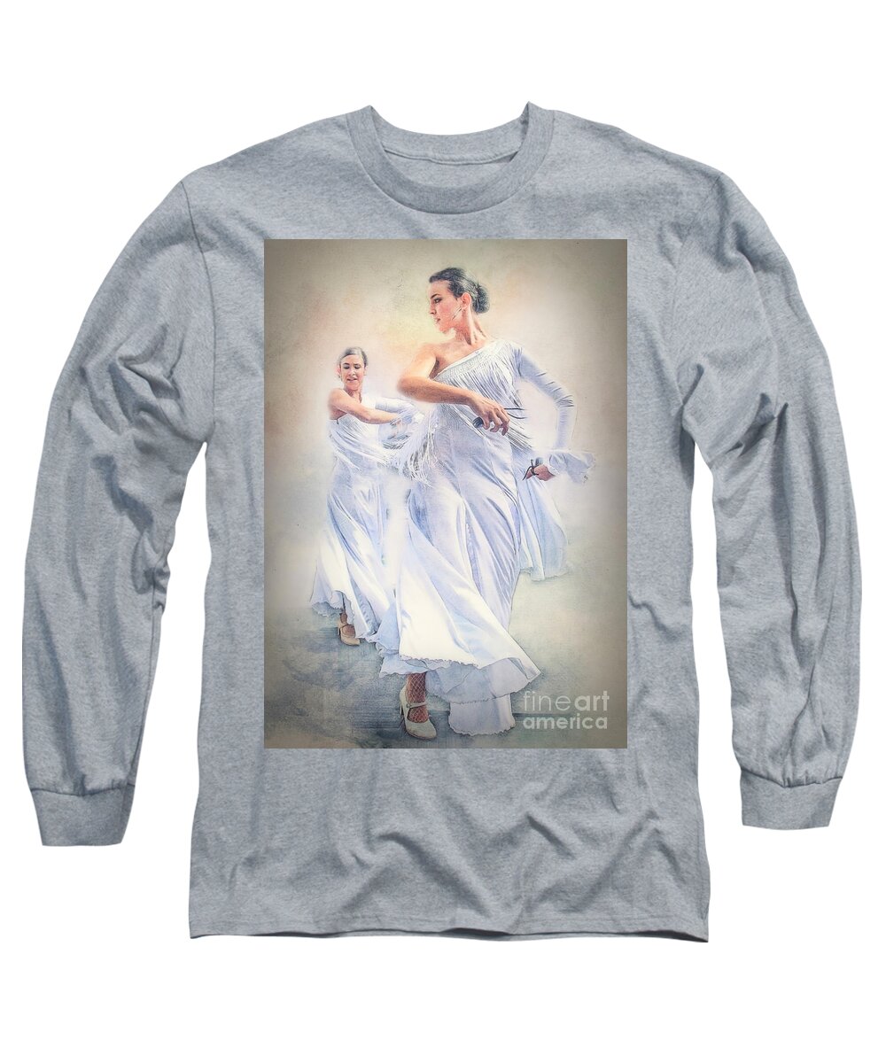 Flamenco Long Sleeve T-Shirt featuring the photograph Flamenco in white by Brian Tarr