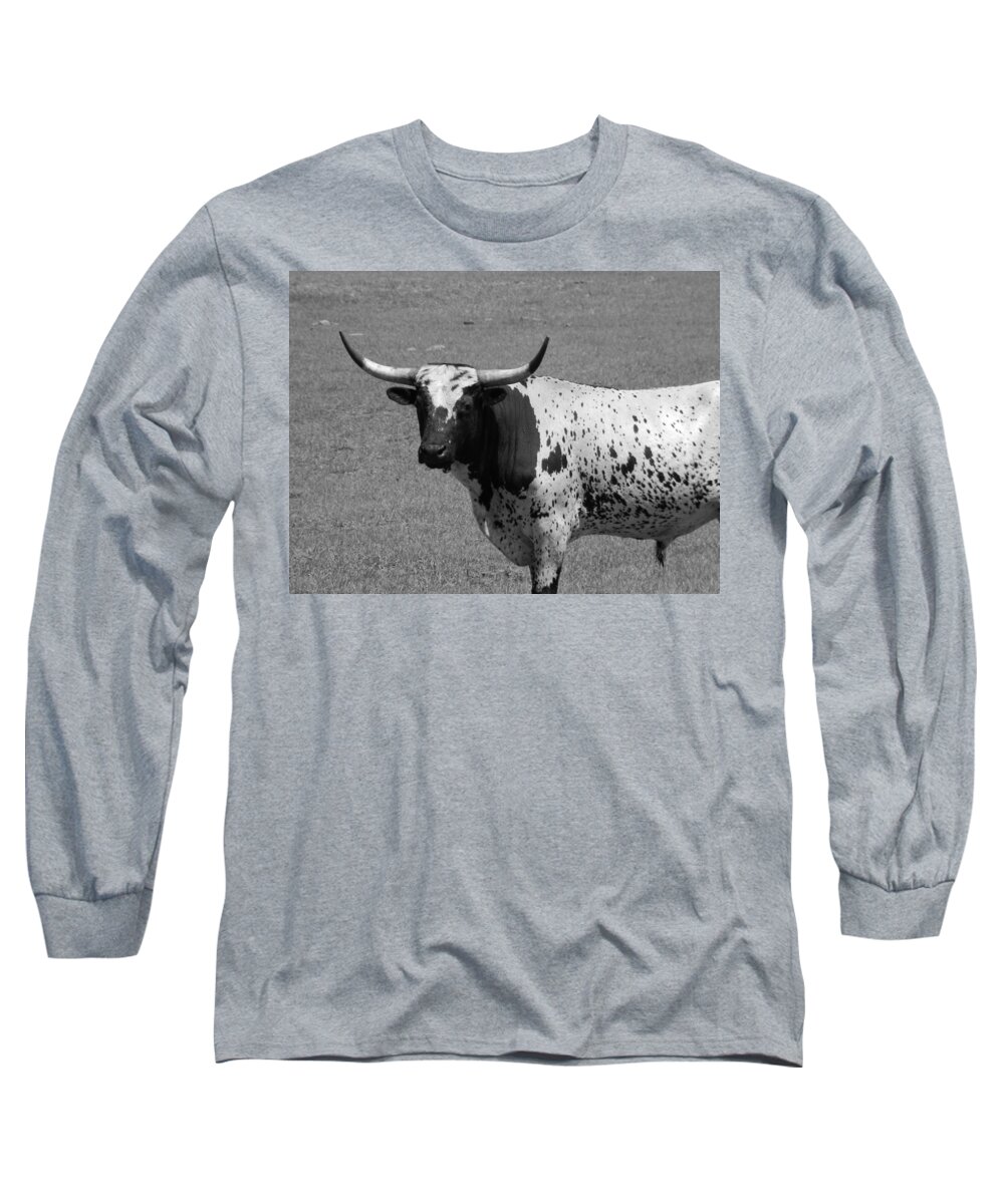 Florida Longhorn Black And White Photo Long Sleeve T-Shirt featuring the photograph Florida Longhorn Black and White Photo by Warren Thompson