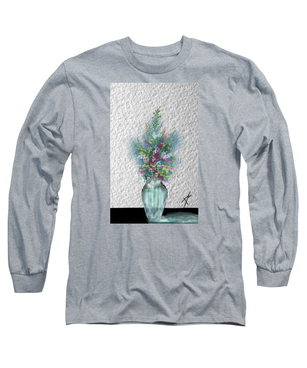 Vase Long Sleeve T-Shirt featuring the digital art Flowers study two by Darren Cannell