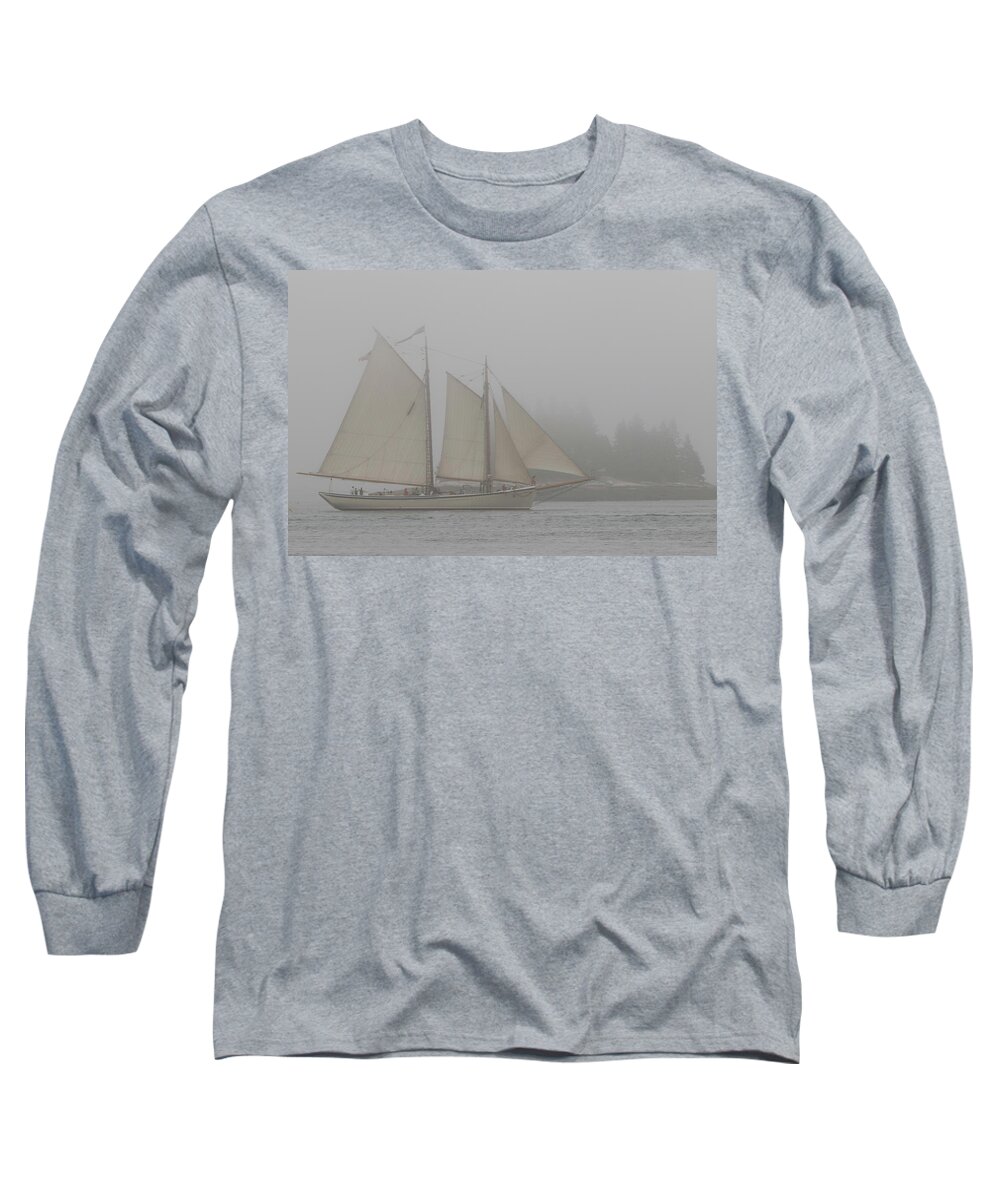 Maine Long Sleeve T-Shirt featuring the photograph Foggy Windjammer by Colin Chase