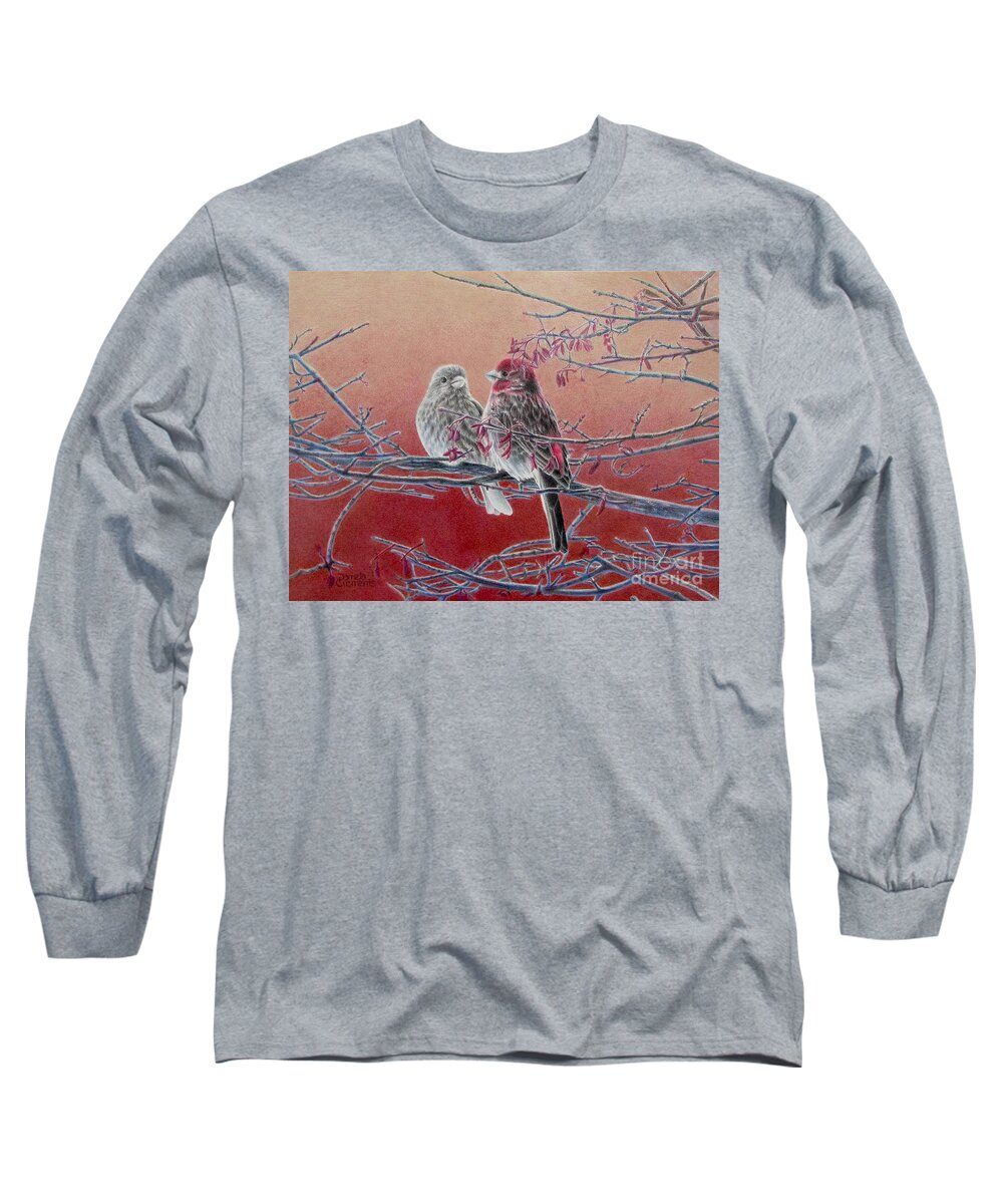 Birds Long Sleeve T-Shirt featuring the painting Forever Finch by Pamela Clements