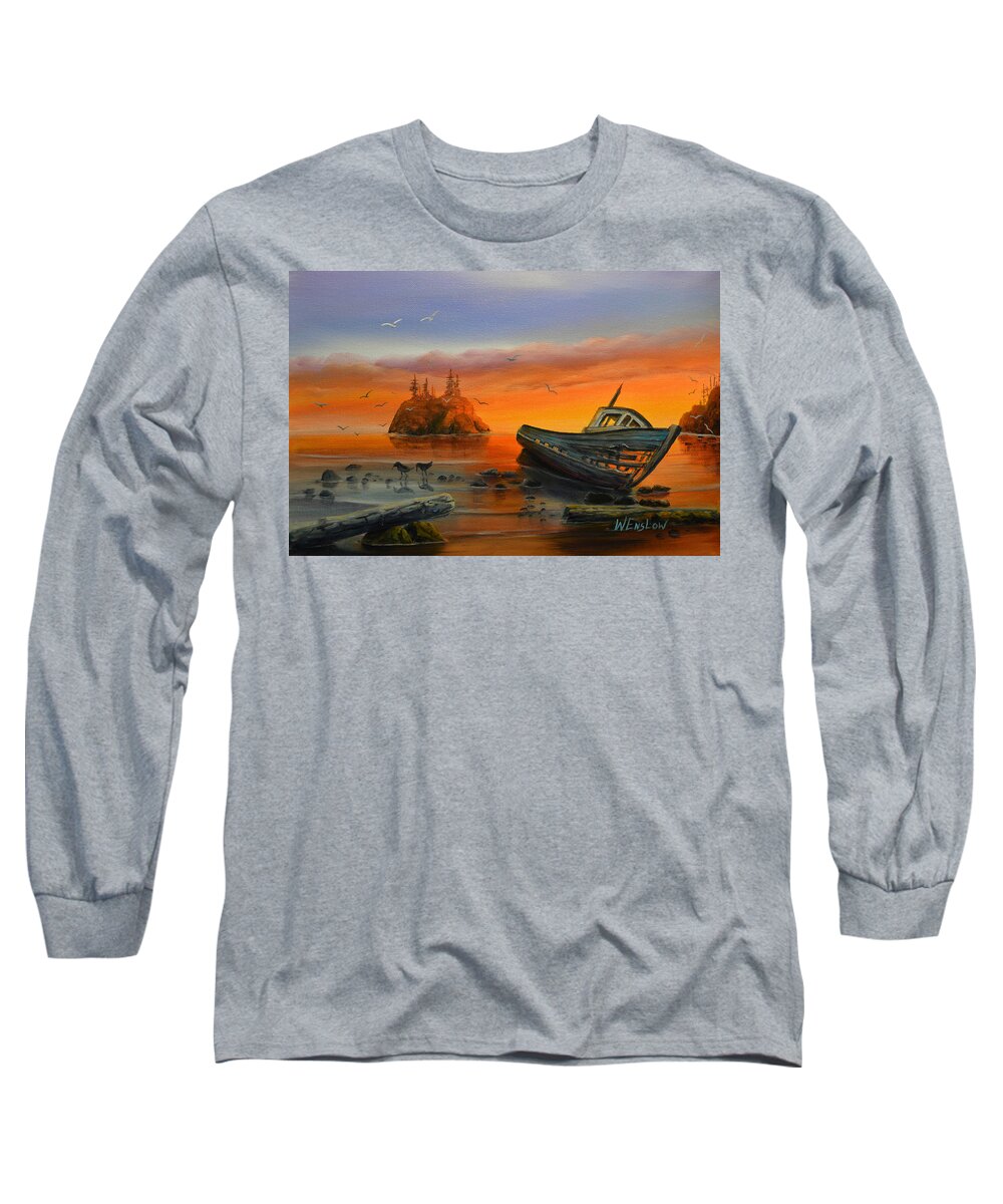 Seascape Long Sleeve T-Shirt featuring the painting Forgotten by Wayne Enslow