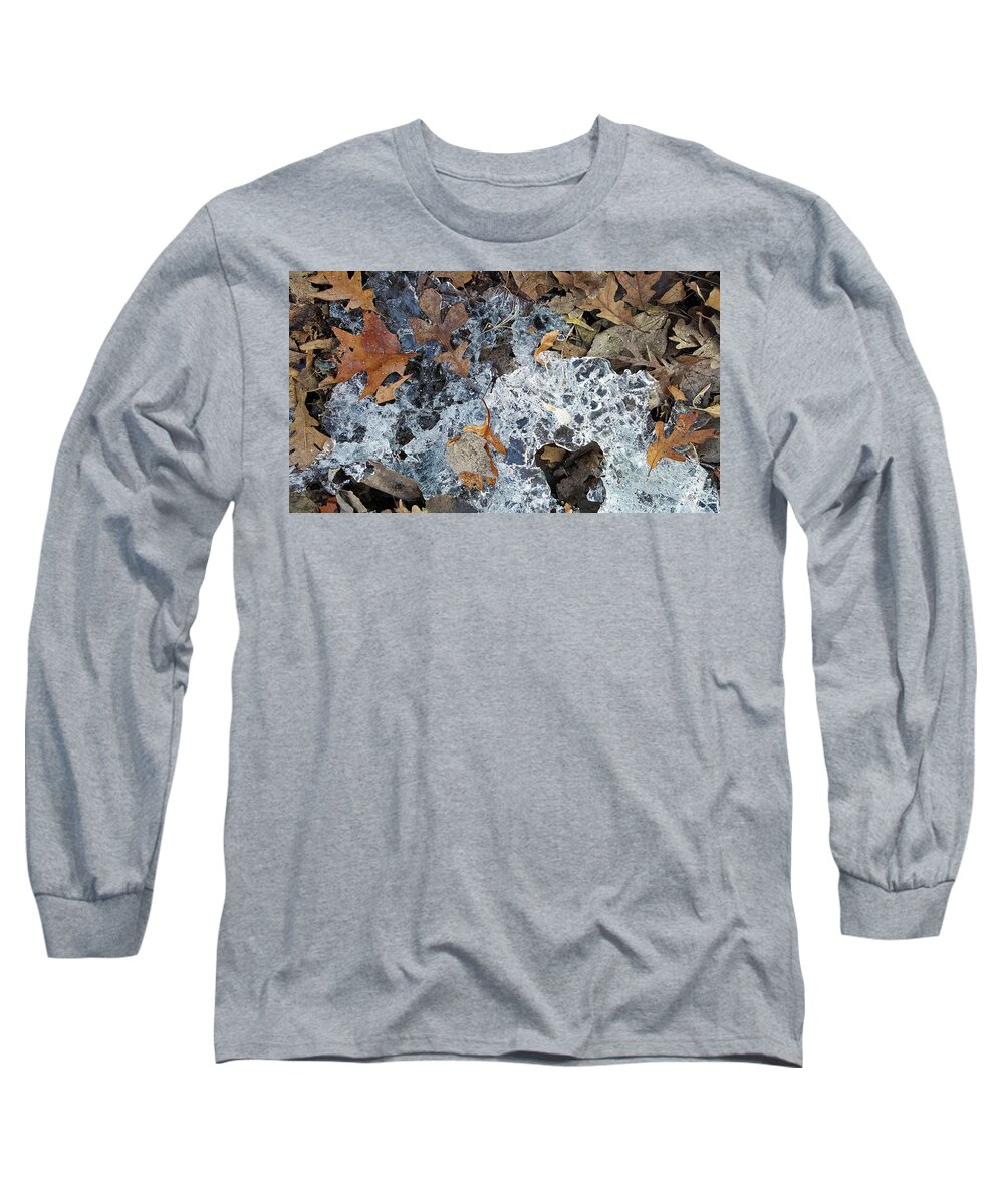 Winter Long Sleeve T-Shirt featuring the photograph Fractured Ice Among Fall Leaves by Lynn Hansen