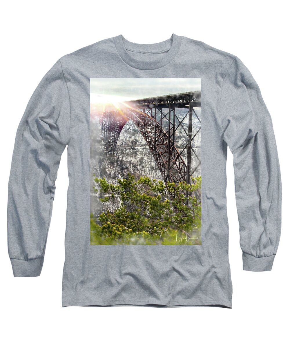 Privacy Long Sleeve T-Shirt featuring the photograph Frosty Gorge Bridge by Lisa Lambert-Shank