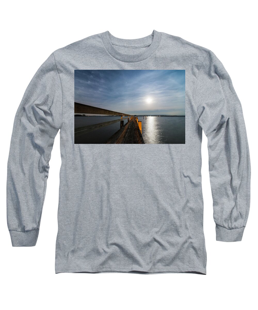 Maryland Long Sleeve T-Shirt featuring the photograph Full Moon Pier by Kristopher Schoenleber