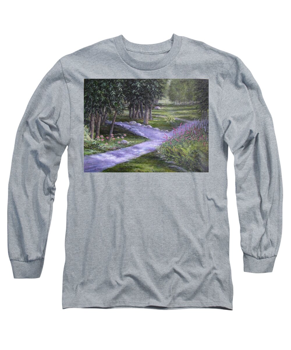 Garden Long Sleeve T-Shirt featuring the painting Garden walk by Jan Byington