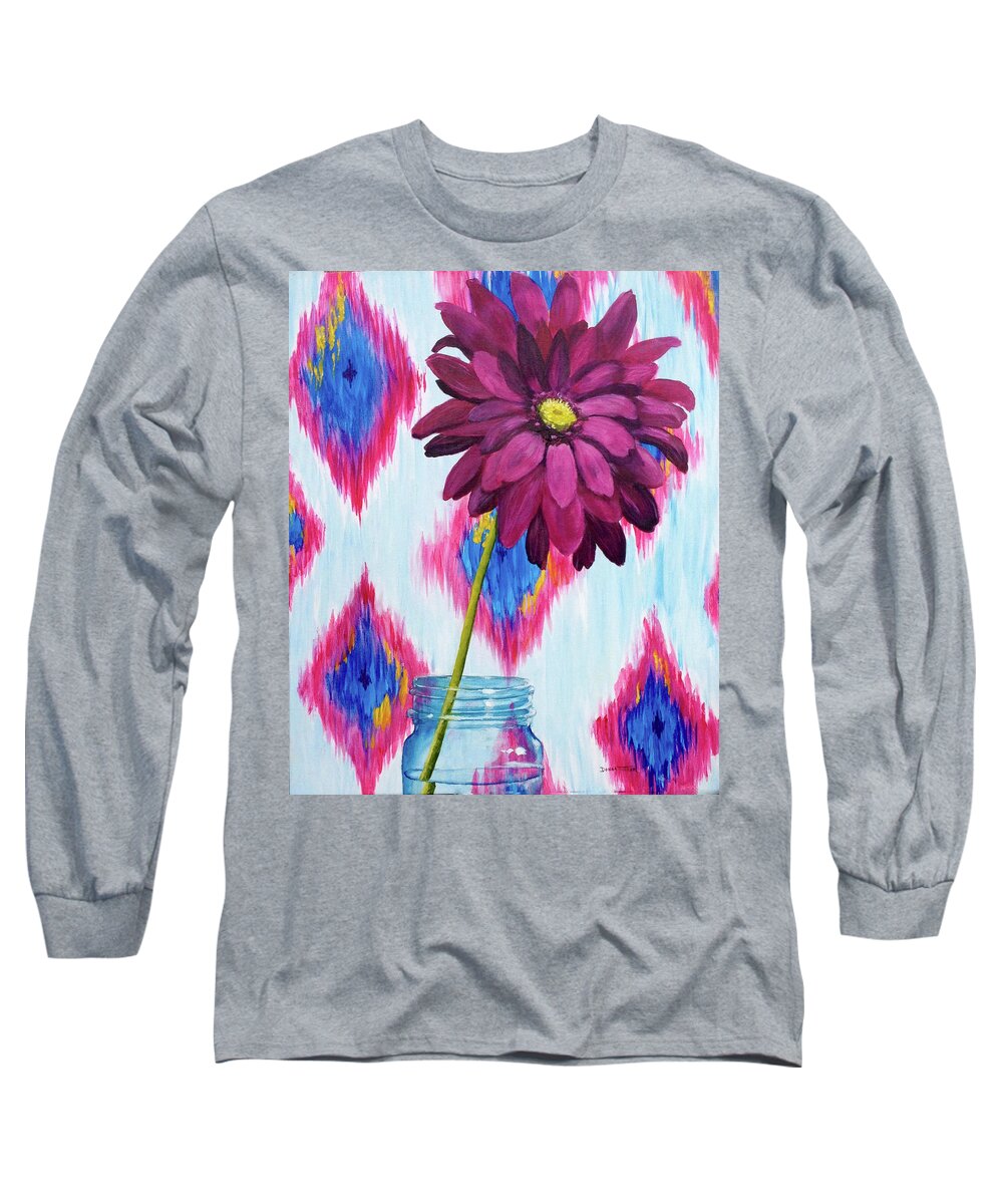 Ikat Long Sleeve T-Shirt featuring the painting Gerber Daisy in Mason Jar by Donna Tucker