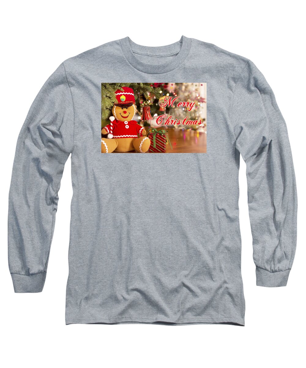 Merry Christmas Long Sleeve T-Shirt featuring the mixed media Ginger Bread Man by Marina Kojukhova