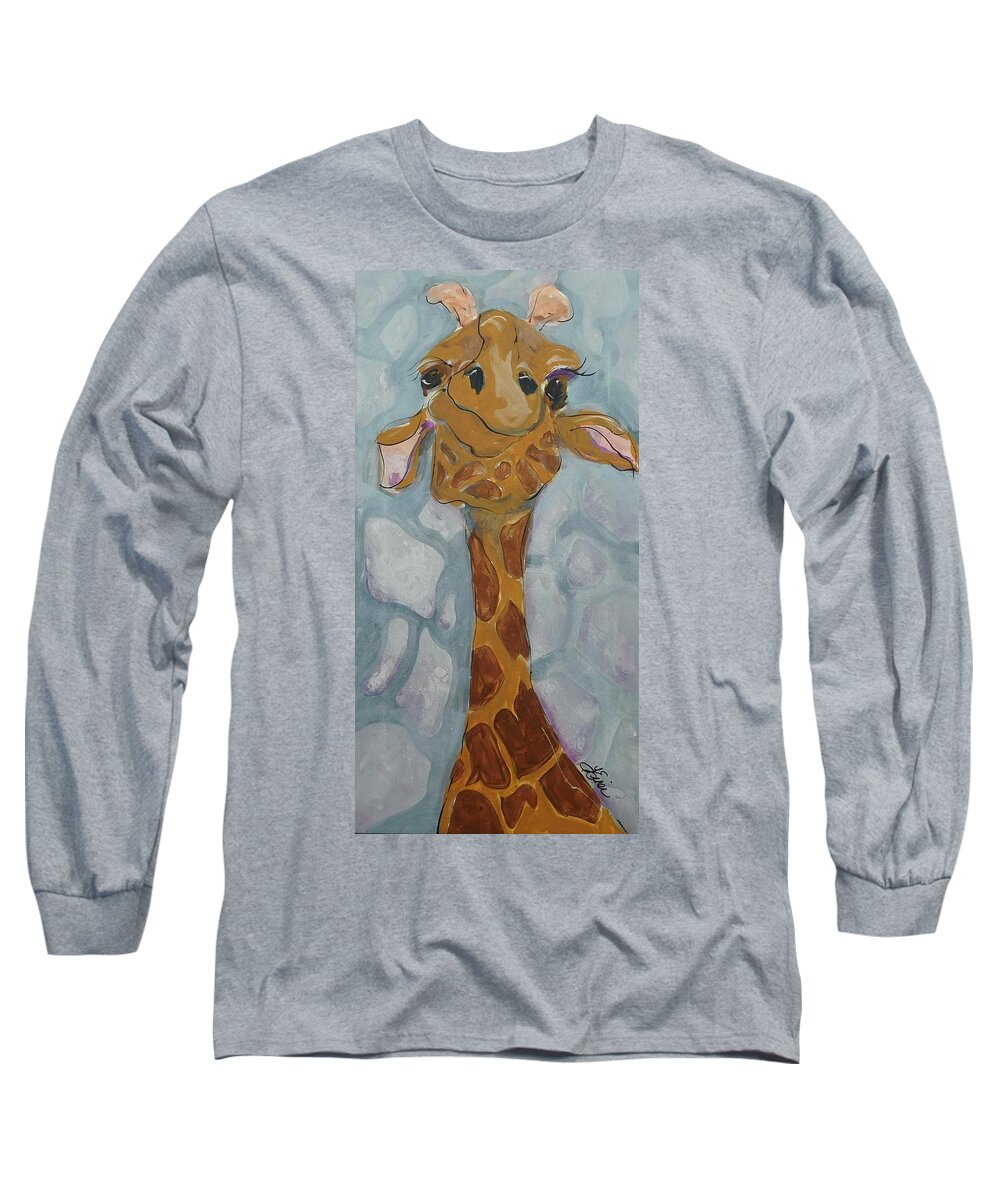 Giraffe Long Sleeve T-Shirt featuring the painting Giraffe Short by Terri Einer