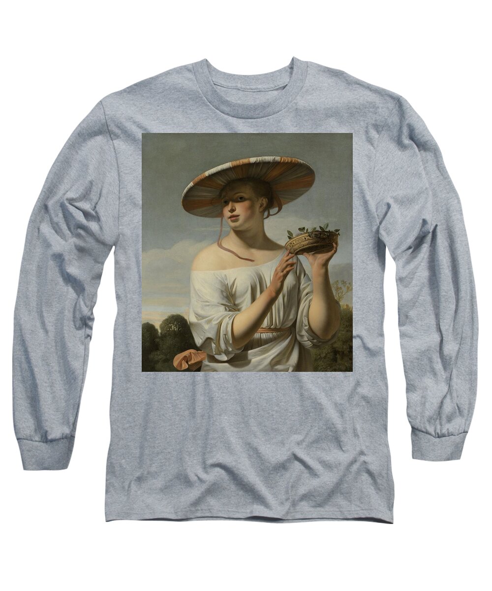 Boetius Long Sleeve T-Shirt featuring the painting Girl in a Large Hat, c.1645-1650 by Vincent Monozlay