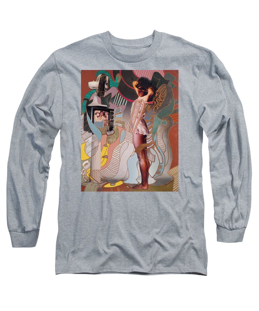 Vintage Fashion Photo Of Girl Long Sleeve T-Shirt featuring the mixed media Girl with TV by Steve Ladner