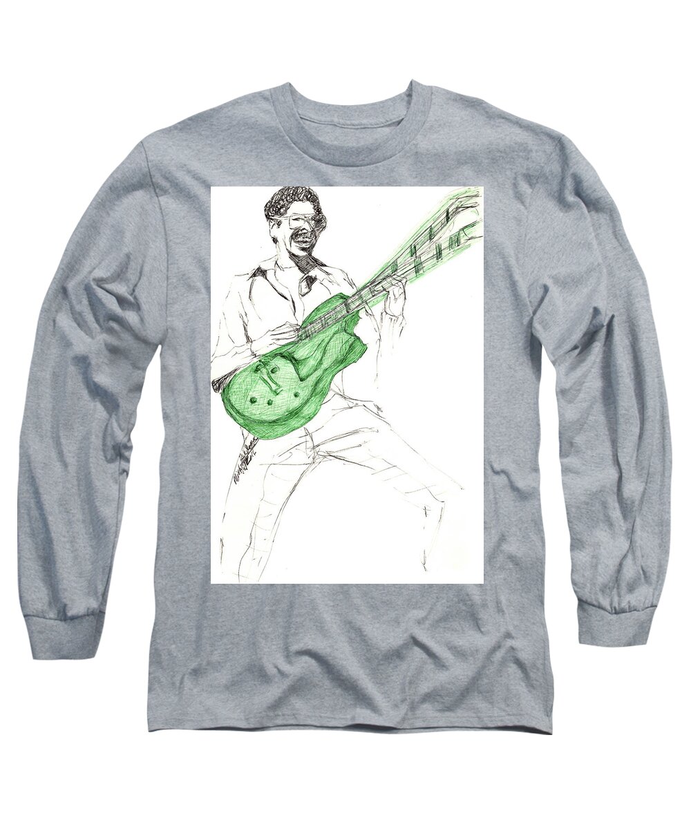 George Johnson Long Sleeve T-Shirt featuring the drawing GJ Guitar by Michelle Gilmore