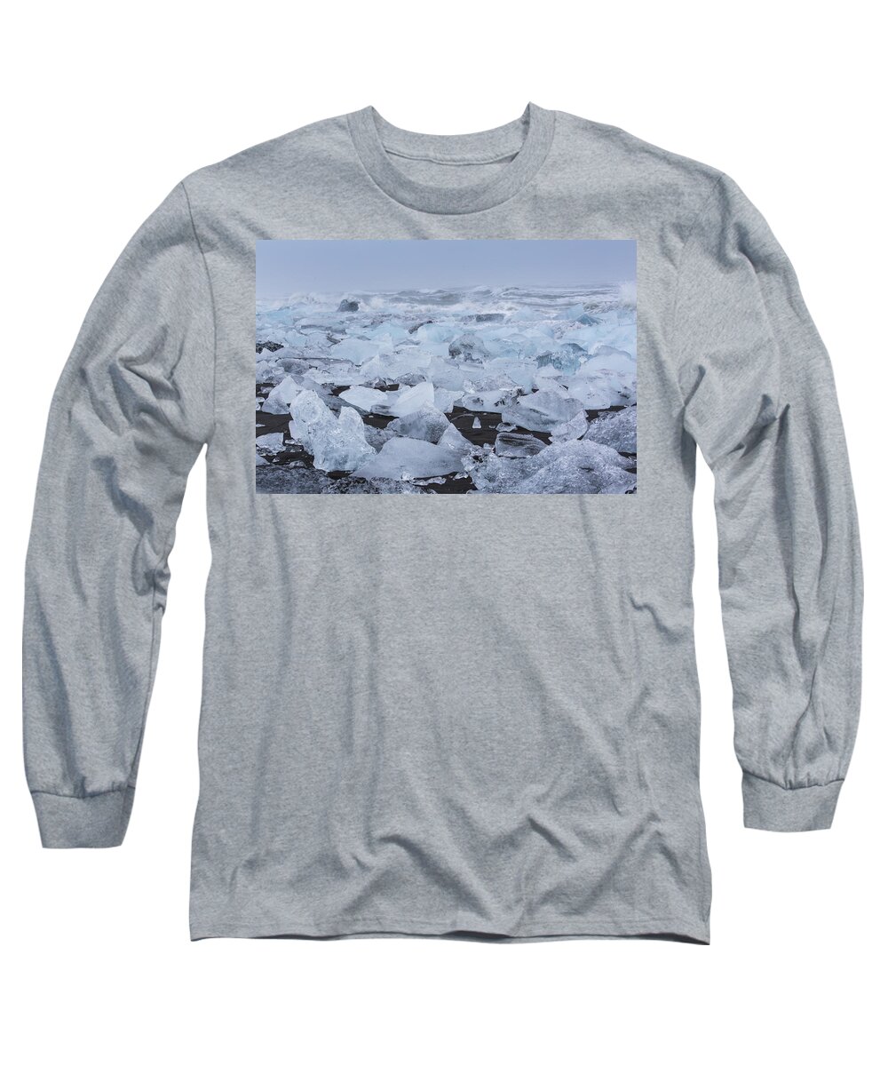 Glacial Lagoon Long Sleeve T-Shirt featuring the tapestry - textile Glacier Ice by Kathy Adams Clark