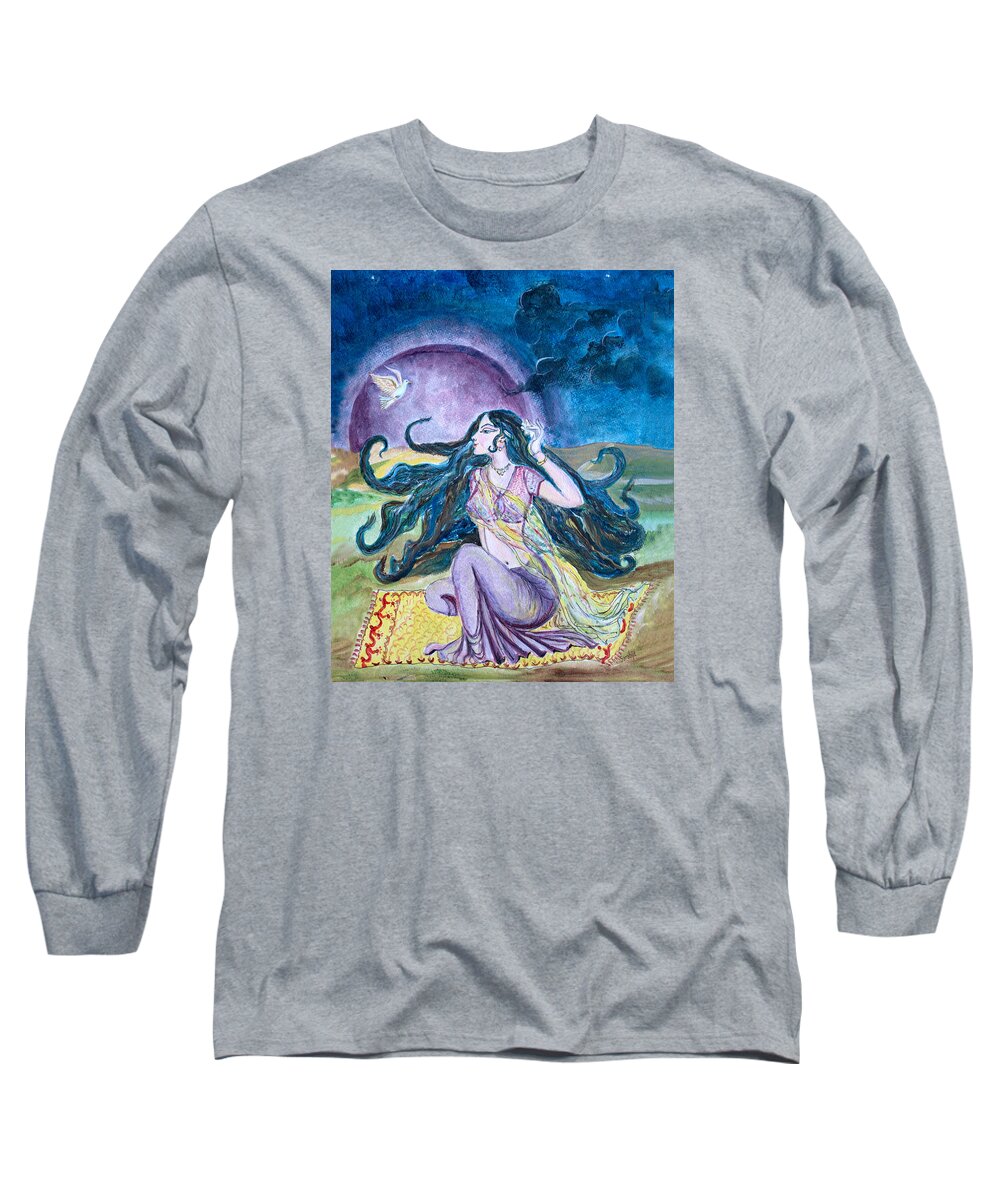 Goddess Long Sleeve T-Shirt featuring the painting Goddess of peace by Sarabjit Singh