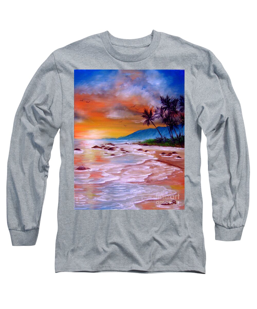 Tropical Long Sleeve T-Shirt featuring the painting Golden Dawn by Bella Apollonia