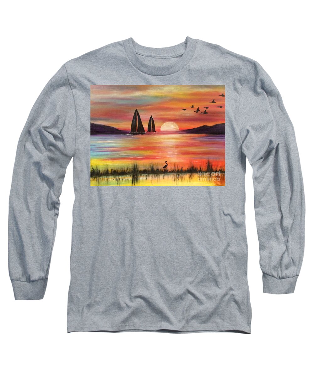 Sunset Long Sleeve T-Shirt featuring the painting Good Eveving by Denise Tomasura