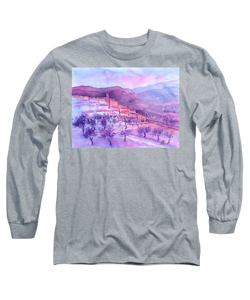 Gordes Long Sleeve T-Shirt featuring the painting Gordes Provence France by Sabina Von Arx