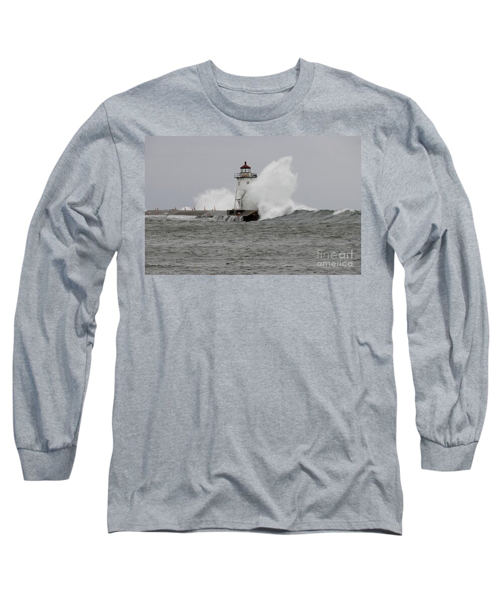 Lighthouse Long Sleeve T-Shirt featuring the photograph Grand Marais Lighthouse by Sandra Updyke