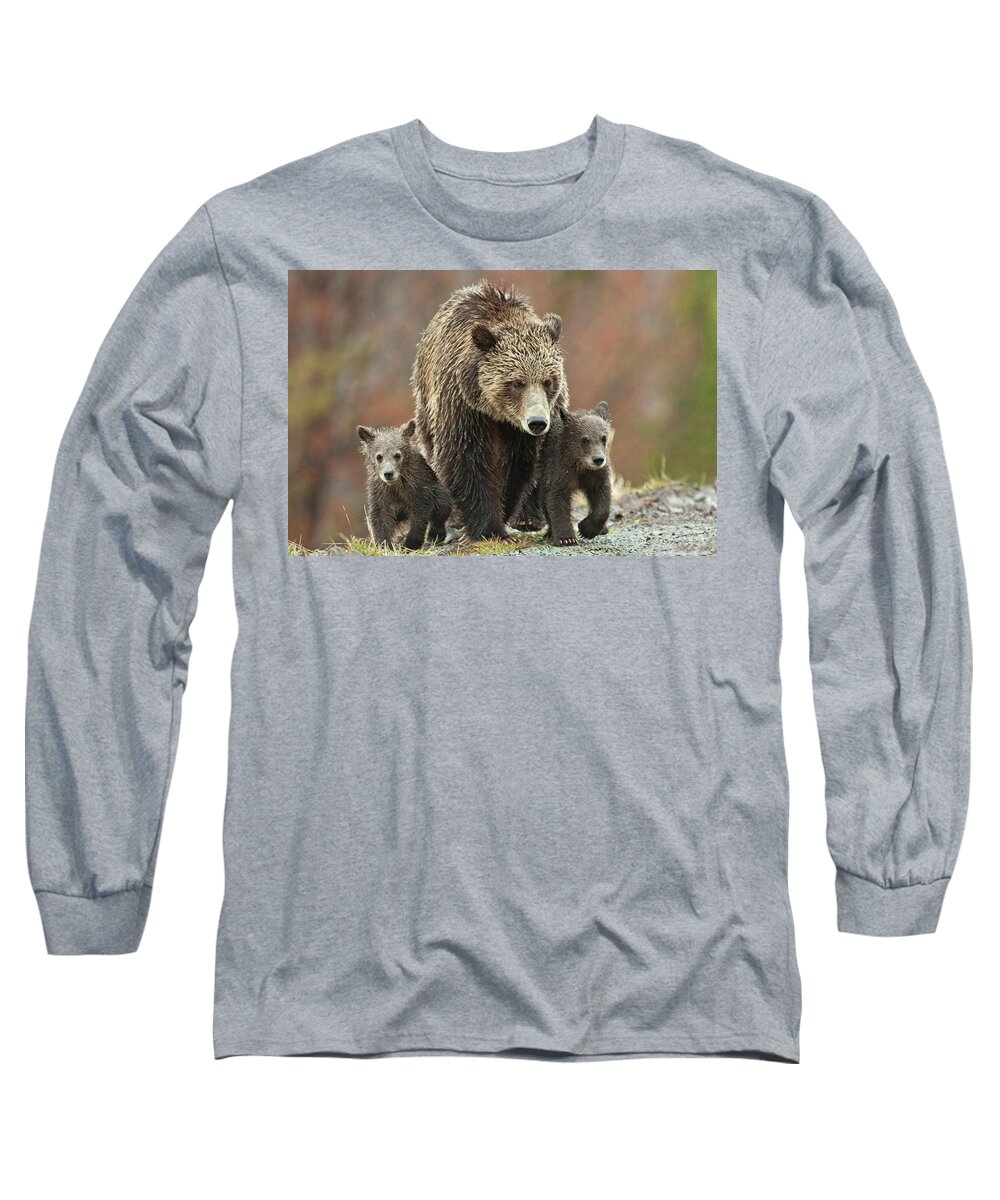 Grizzly Long Sleeve T-Shirt featuring the photograph Grizzly Family by Wesley Aston