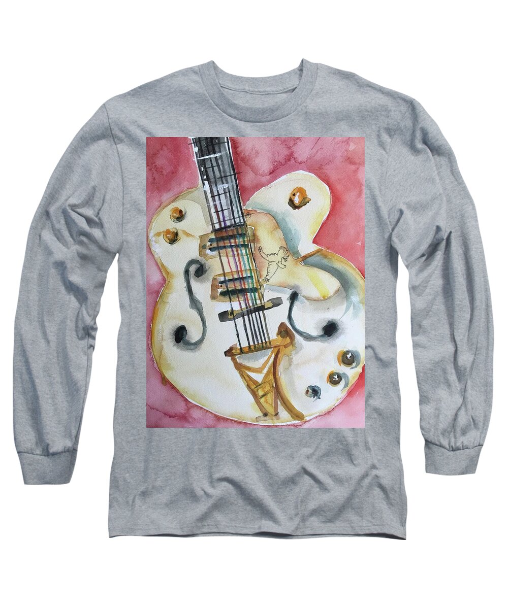 Guitar Long Sleeve T-Shirt featuring the painting Gretsch White Falcon by Bonny Butler