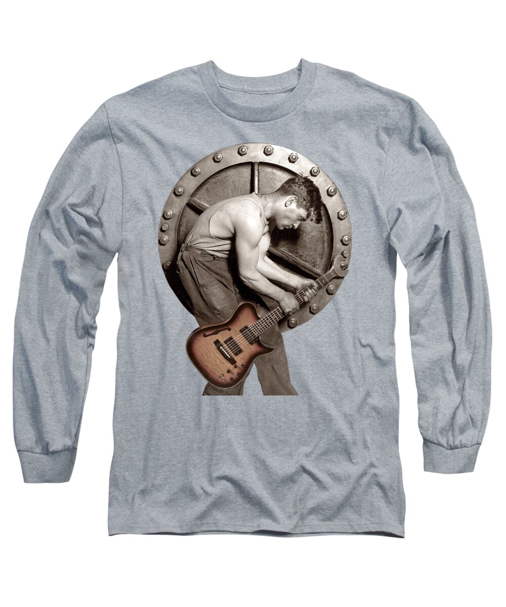 Lewis Hine Long Sleeve T-Shirt featuring the photograph Guitar Mechanic T Shirt by Martin Konopacki Restoration