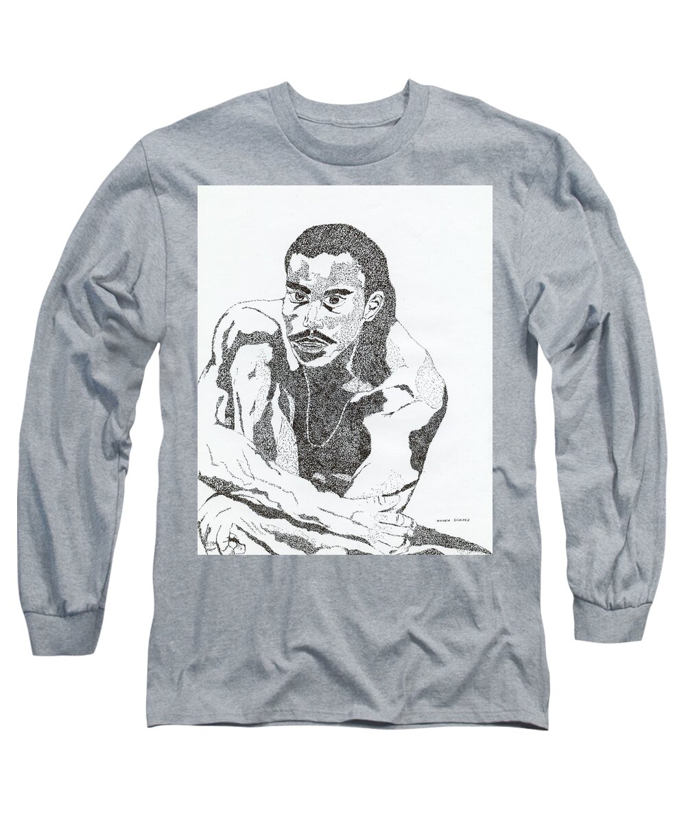 Drawings Long Sleeve T-Shirt featuring the drawing Guy by Michelle Gilmore