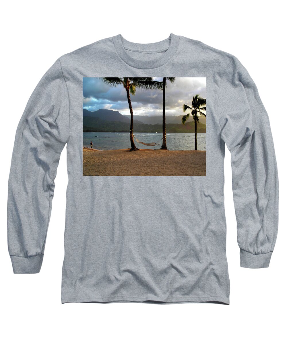 Hammock Long Sleeve T-Shirt featuring the photograph Hammock At Hanalei Bay by James Eddy