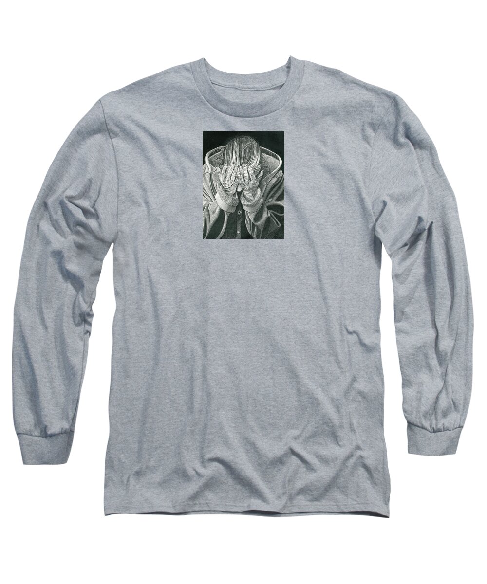 Age Long Sleeve T-Shirt featuring the drawing Despair by Jeff Blazejovsky