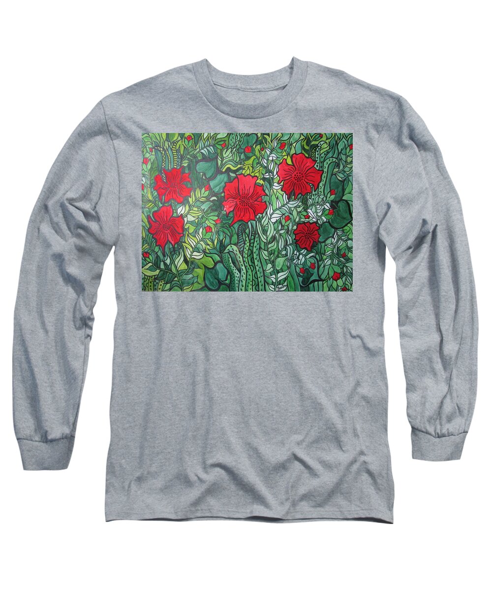 Floral Long Sleeve T-Shirt featuring the painting Happiness by Rosita Larsson