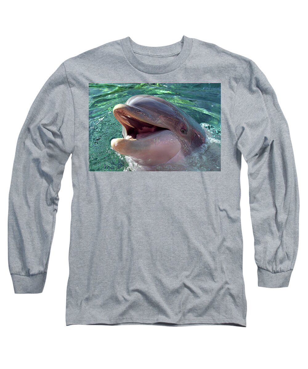 Dolphin Long Sleeve T-Shirt featuring the photograph Happy Dolphin - Big Smile by Mitch Spence