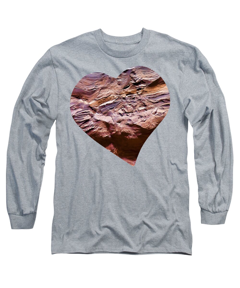  Long Sleeve T-Shirt featuring the digital art Heart Shape Stone Art by Lena Owens - OLena Art Vibrant Palette Knife and Graphic Design