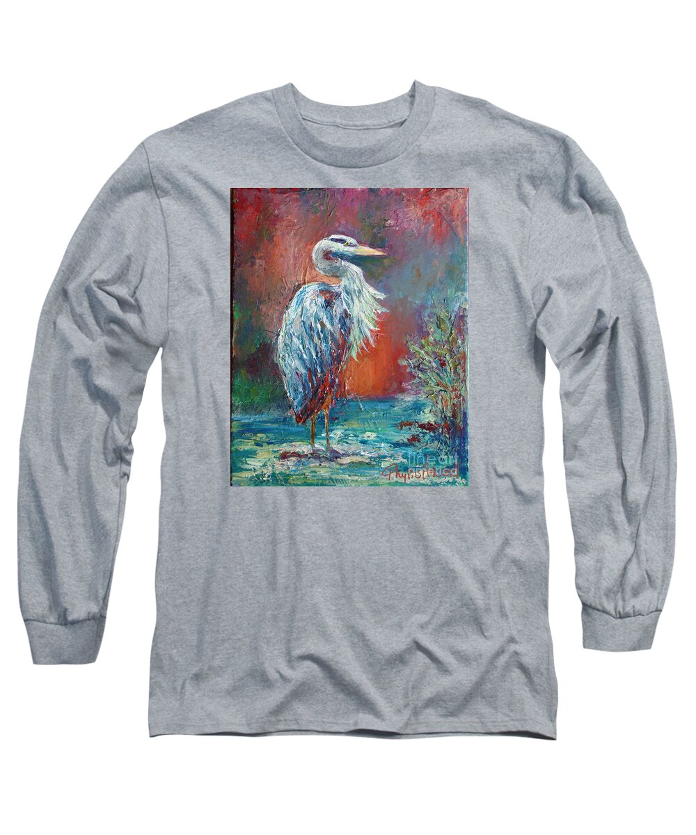 Heron Long Sleeve T-Shirt featuring the painting Heron in Color by Phyllis Howard