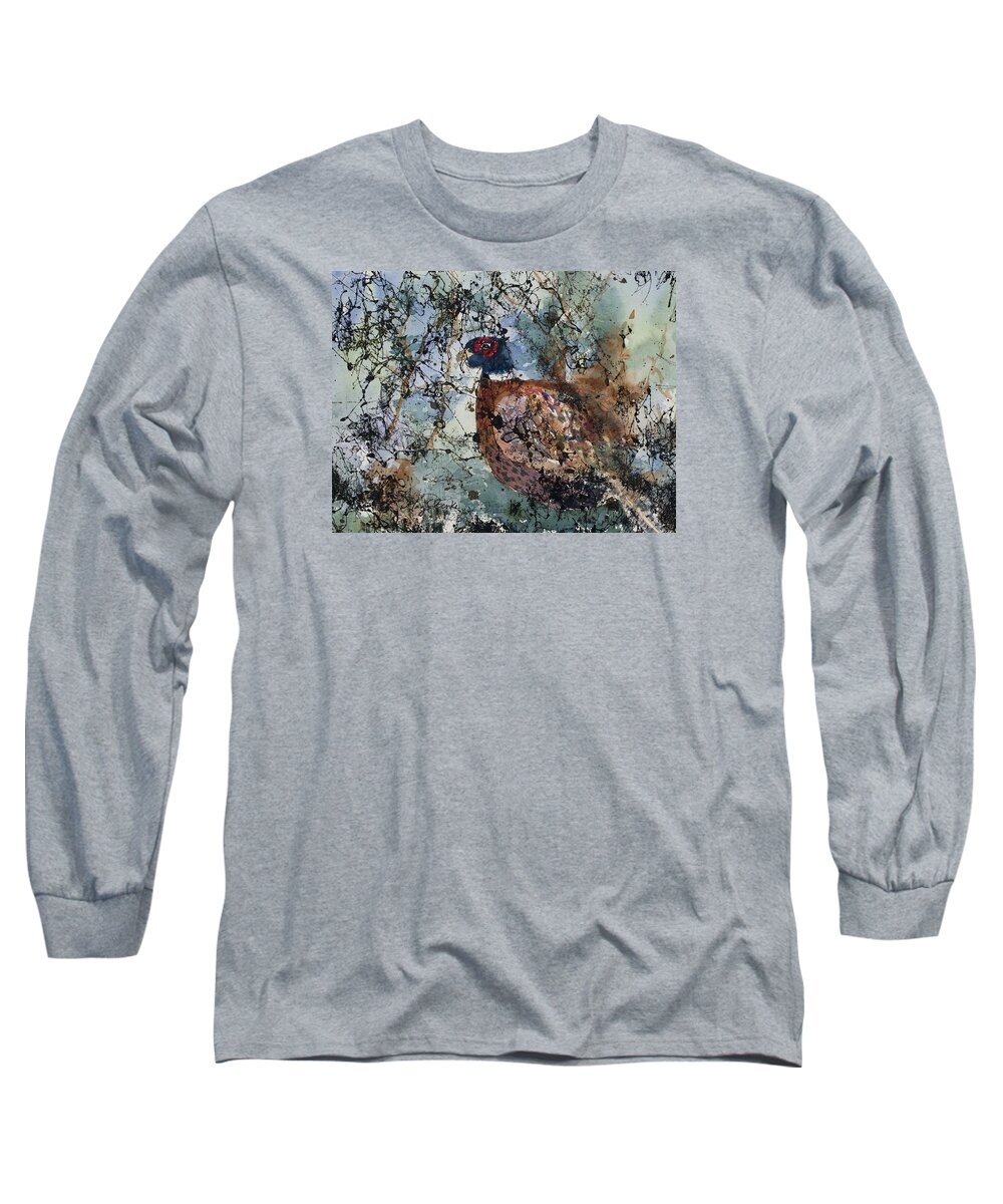 Pheasant Long Sleeve T-Shirt featuring the painting Hidden Gem by Mary Benke