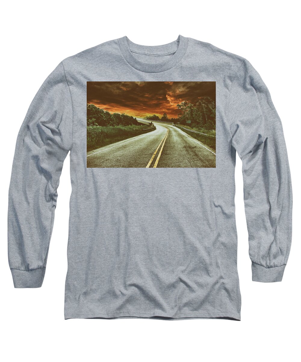Highway Long Sleeve T-Shirt featuring the mixed media Highway Classic 1 by Lisa Stanley