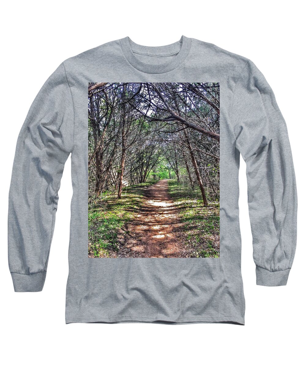 Hiking Meridian State Park Long Sleeve T-Shirt featuring the photograph Hiking Meridian State Park by Debra Martz