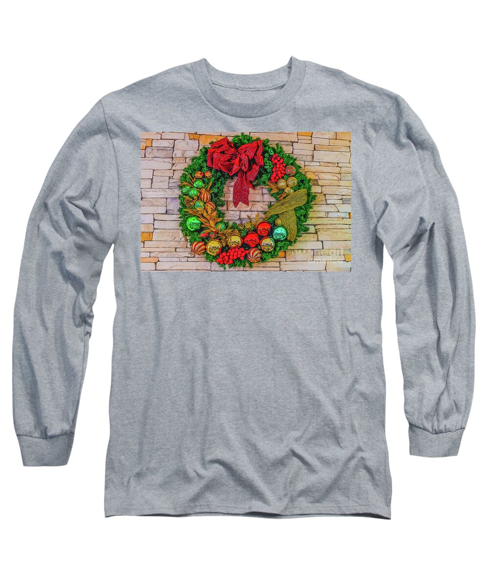 Usa Long Sleeve T-Shirt featuring the digital art Holiday Wreath by Ray Shiu