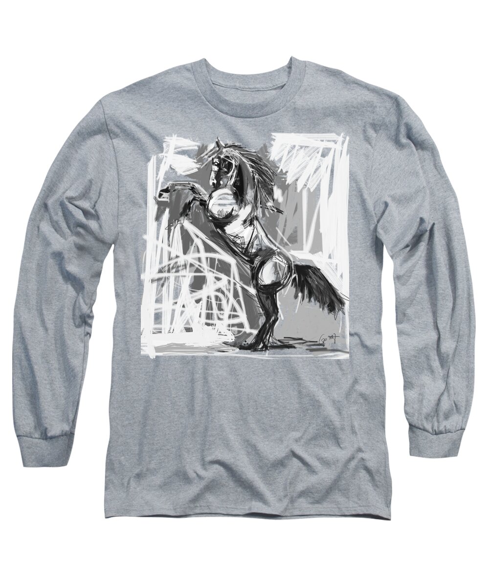 Horse Long Sleeve T-Shirt featuring the painting Horse Rising High black and white by Go Van Kampen
