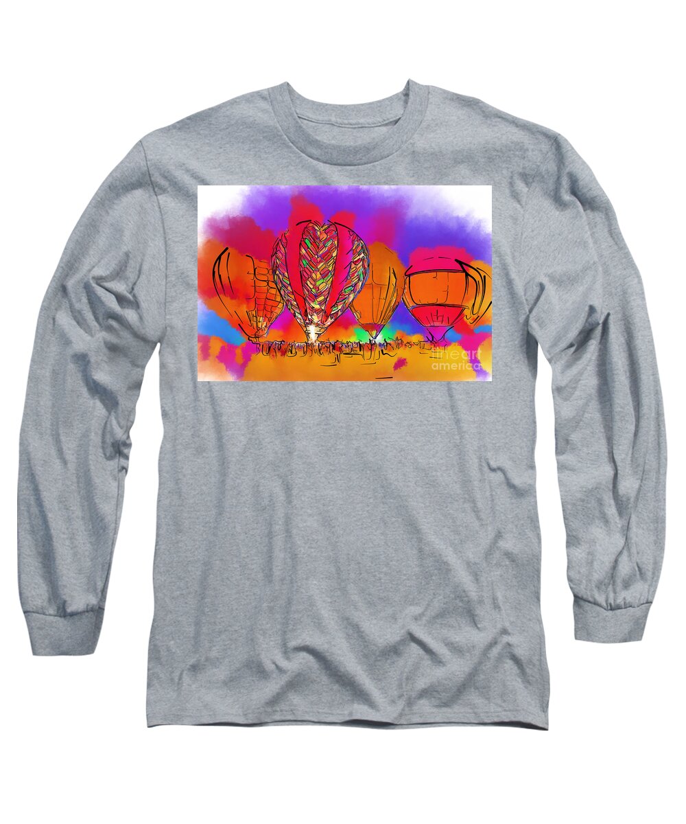 Hot-air-balloons Long Sleeve T-Shirt featuring the digital art Hot Air Balloons In Subtle Abstract by Kirt Tisdale