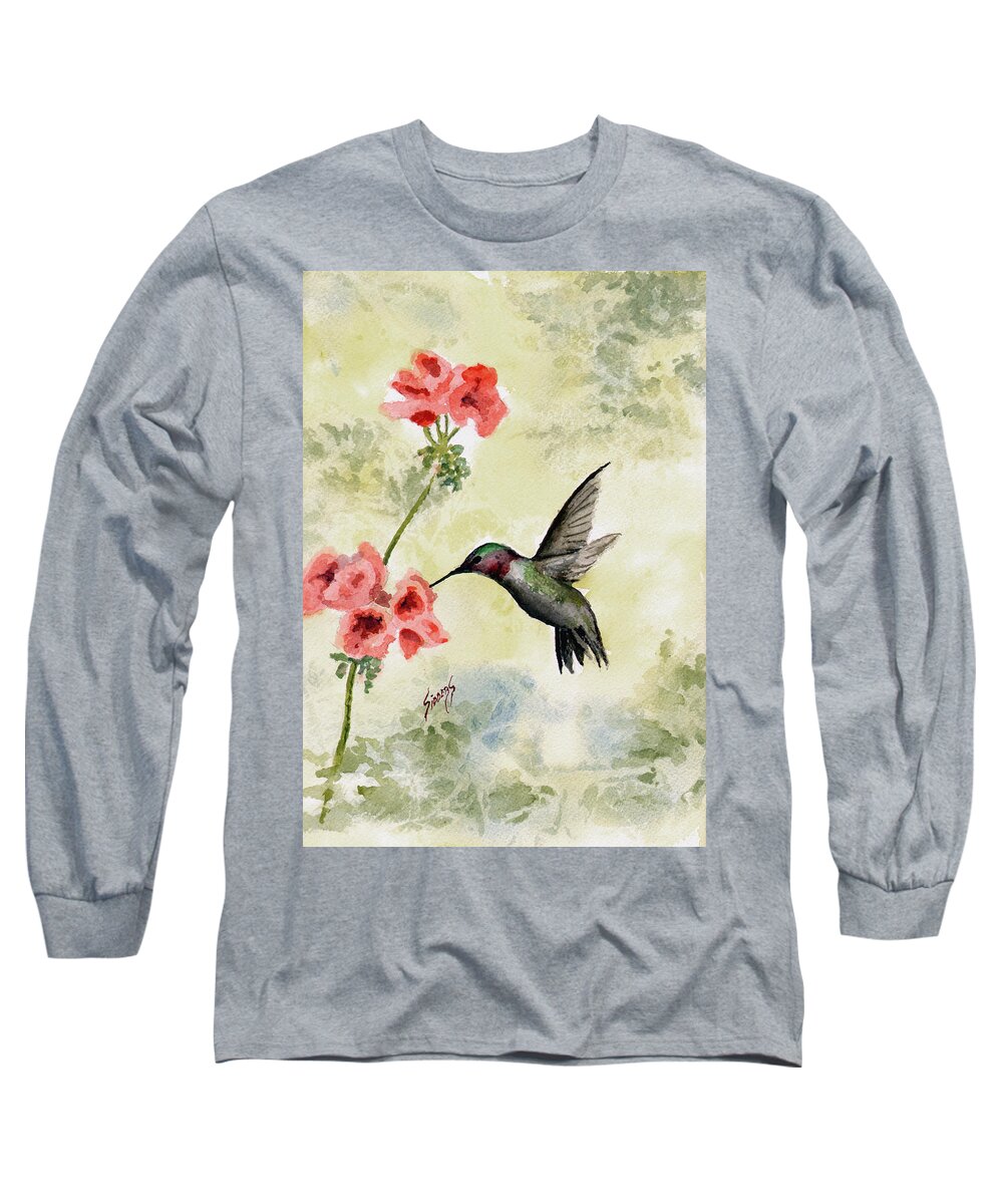 Hummingbird Long Sleeve T-Shirt featuring the painting Hummingbird by Sam Sidders
