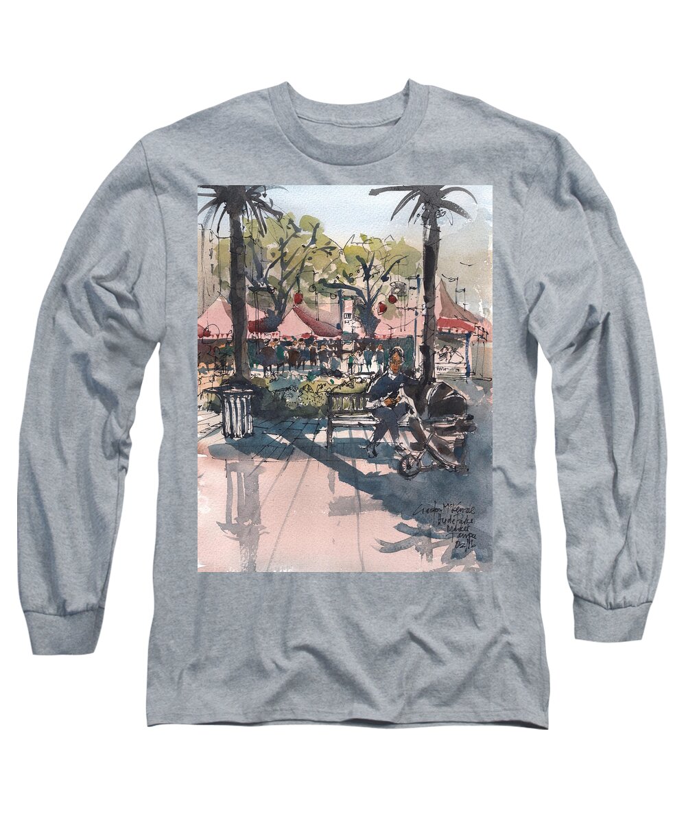 Landscape Long Sleeve T-Shirt featuring the painting Hyde Parke Sunday Market 2 Tampa by Gaston McKenzie