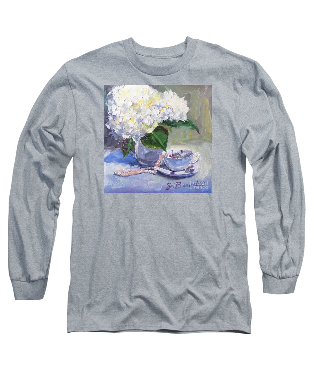 Art Print Long Sleeve T-Shirt featuring the painting Hydrangeas with Pearls by Jennifer Beaudet