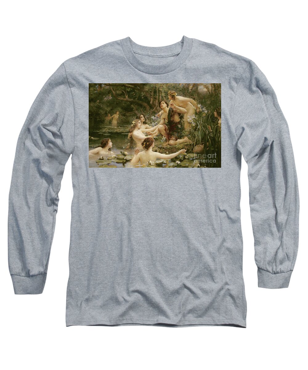 Hylas Long Sleeve T-Shirt featuring the painting Hylas and the Water Nymphs by Henrietta Rae