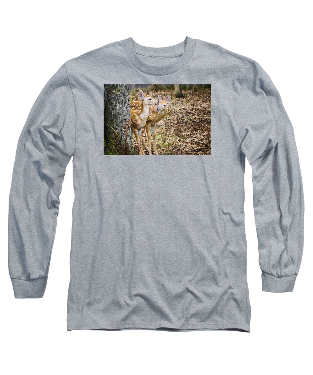Fawns Long Sleeve T-Shirt featuring the photograph I Thought You Brought the GPS by Peg Runyan