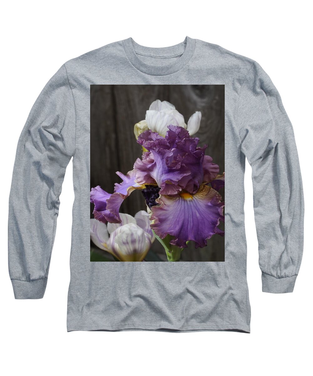 Botanical Long Sleeve T-Shirt featuring the photograph Icing on Lavender Iris by Richard Thomas