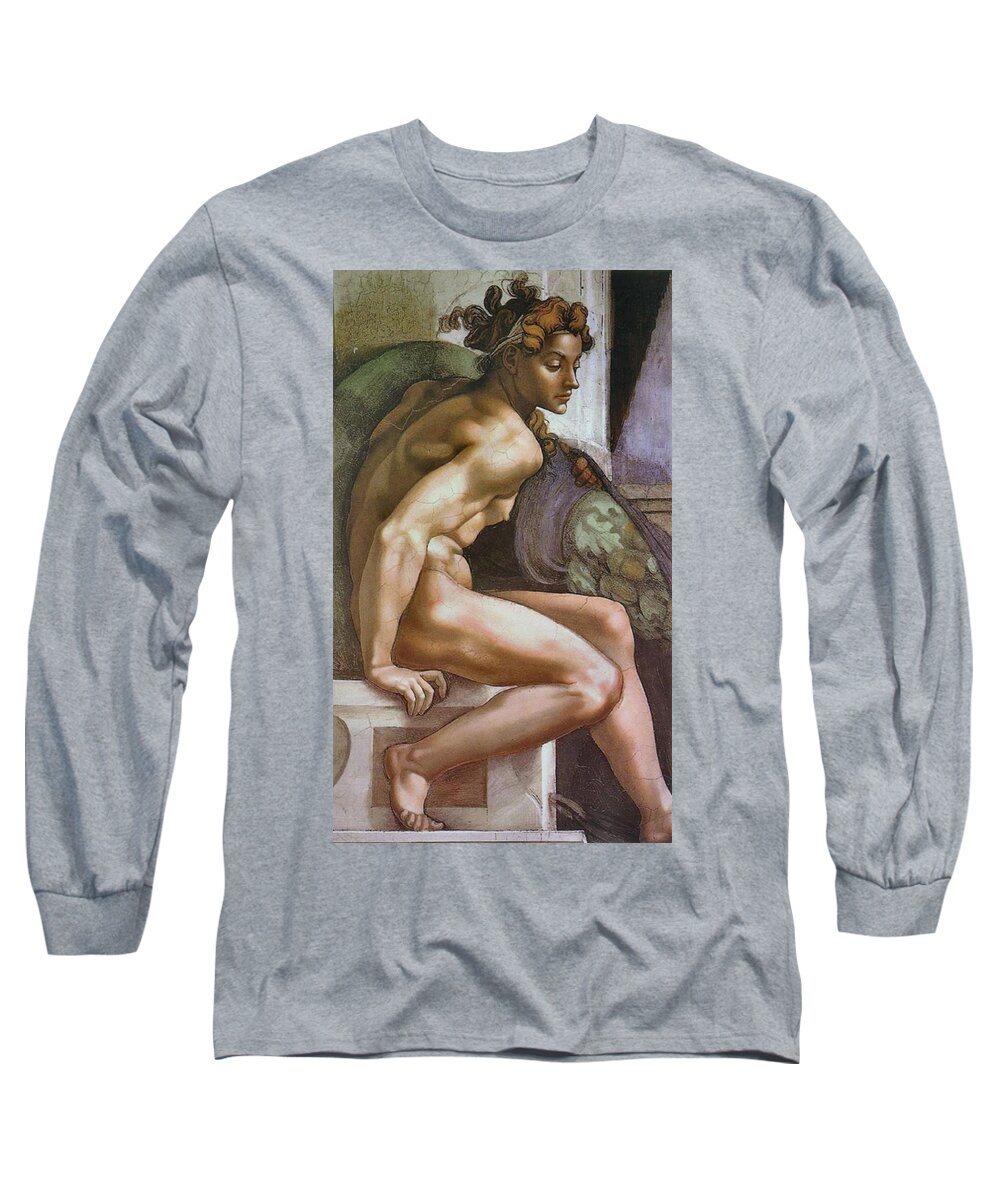 Ignudo Long Sleeve T-Shirt featuring the painting Ignudo Number Two of 1509 by Michelangelo Buonarroti