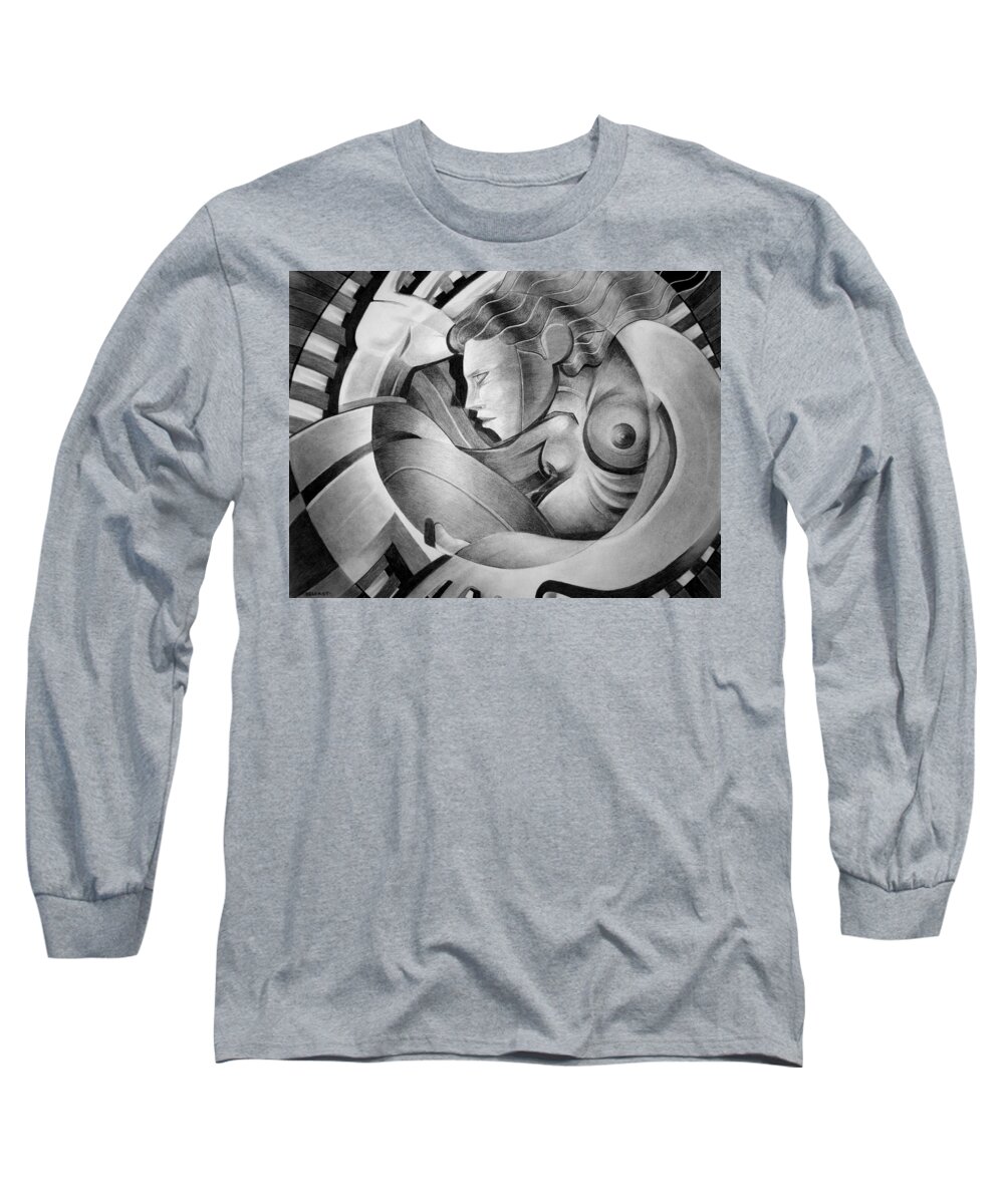 Art Long Sleeve T-Shirt featuring the drawing In Circle by Myron Belfast