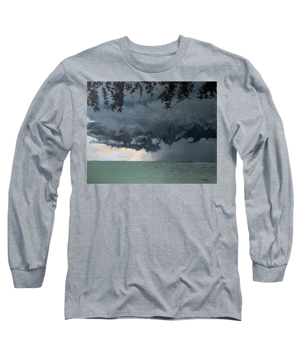 Oil Painting Long Sleeve T-Shirt featuring the painting In coming storm-Epping forest on the lake by Wade Clark