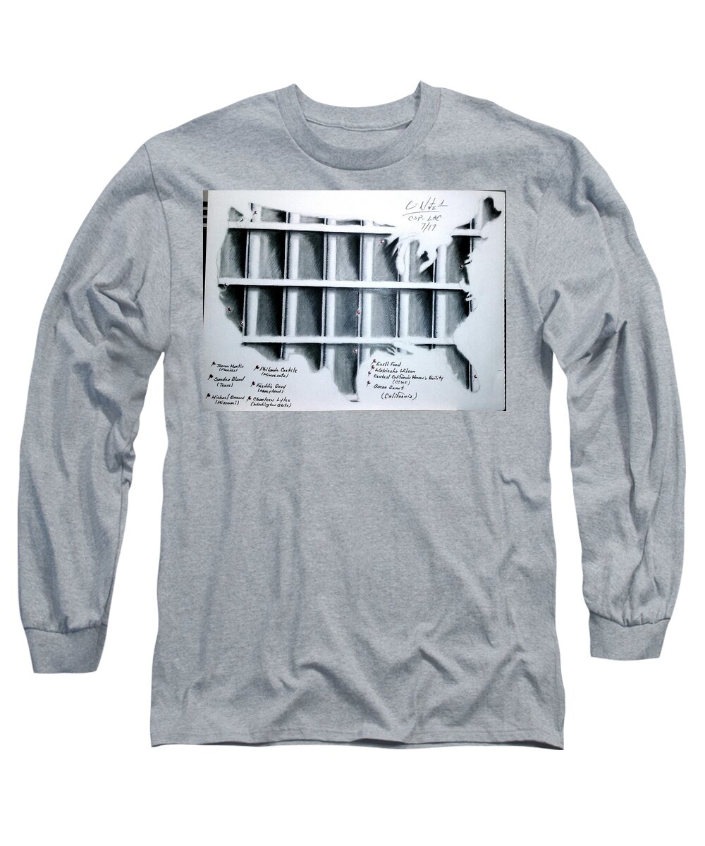Black Art Long Sleeve T-Shirt featuring the drawing Incarceration Nation by Donald Cnote Hooker